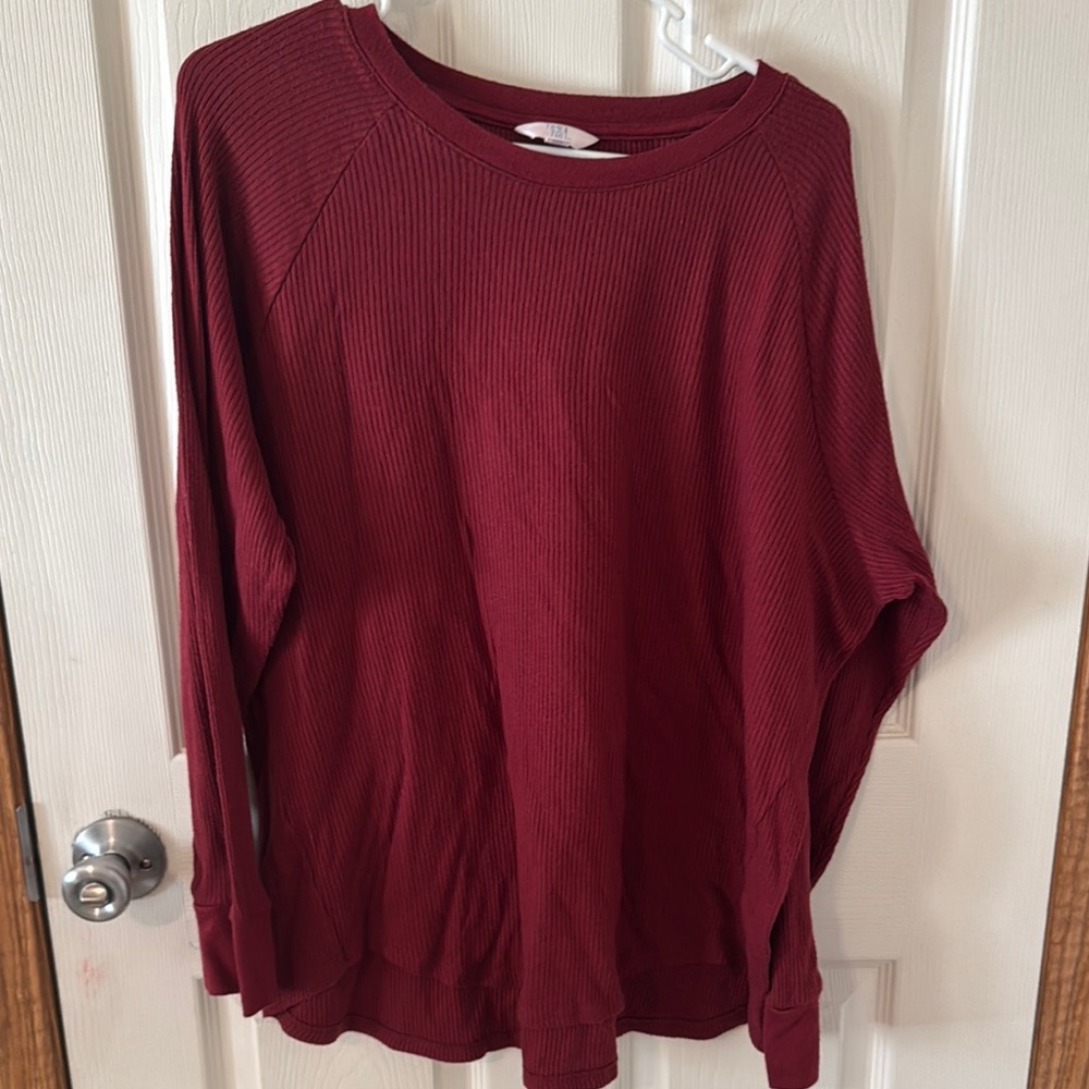 Burgundy Ribbed Long Sleeve Top
